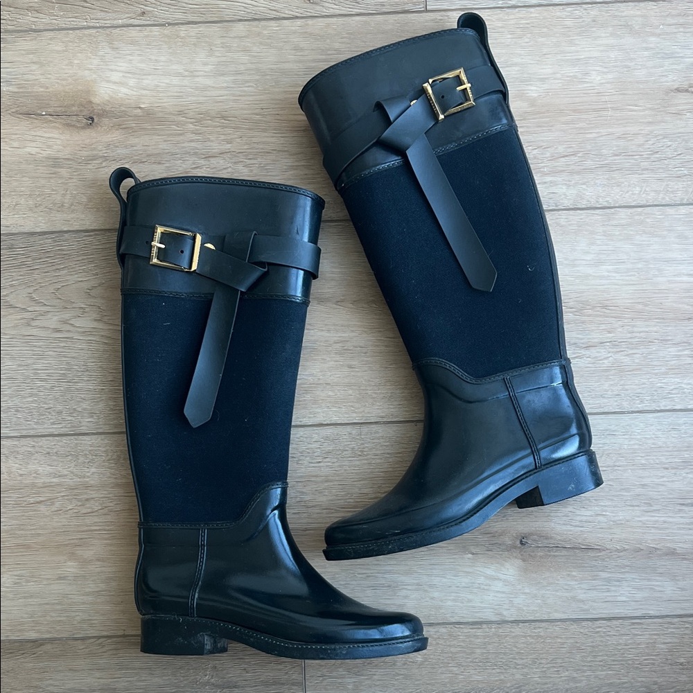 Ted Baker Tall Black Rain Boots Gold Buckle Waterproof Wellington Boots 6